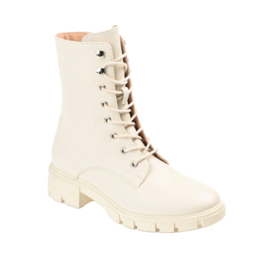 JOURNEE COLLECTION Madelynn Combat Boot, Bone, Faux Leather, Size: 6M, NWT**